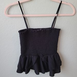 Women's Zara Black Spaghetti Strap Peplum Top with Ruffles Size S